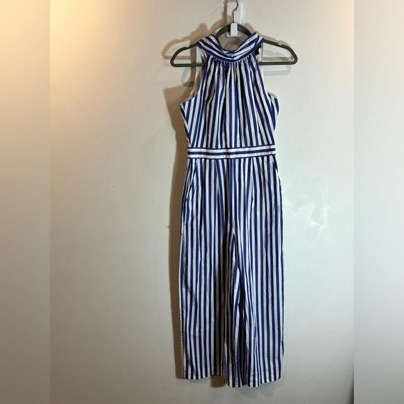 J CREW Sz 0 100% Cotton Wide Leg High Neck Bow Tieback Pockets Cropped Jumpsuit - Picture 4 of 14